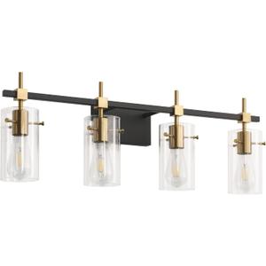 SOLFART Farmhouse Brass Bathroom Vanity Lights fixtures Over Mirror Vintage Bathroom Lighting Wall Sconce with Glass Shade 4 Lights (Black& Golden)