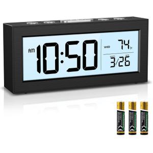 ORIA Battery Operated Digital Clock, Digital Alarm Clocks for Bedrooms with Auto Dimmer, Large LCD Display, Indoor Temp & Date, Small Desk Clock for Kids, Teens, Seniors, Batteries Included