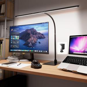LED Desk Lamp, 30" Continuous Light Bar, Remote, Clamp & Base, Dimmable