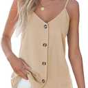 BLENCOT Women Summer Tank Tops Casual V Neck Strappy Loose Beach Sleeveless Shirts Blouses (Small, Apricot)