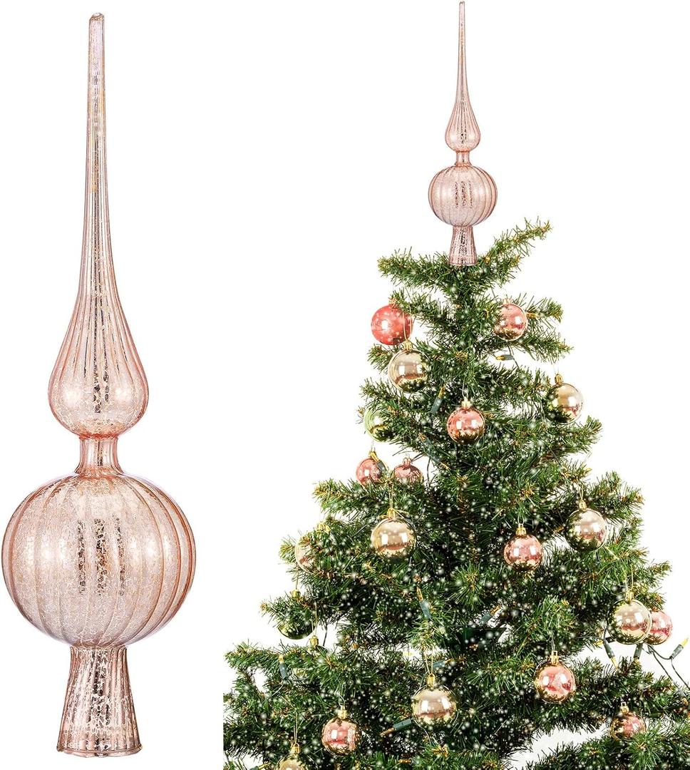 Gejoy Mercury Glass Finial Christmas Tree Topper 12 Inches Vintage Spherical Xmas Tree Topper Mid Century Christmas Ornament for Home Xmas Holiday Party Decorations(Champagne Gold)