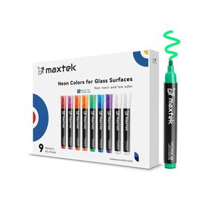 maxtek Neon Dry Erase Markers for Glass,Window Markers for Dry Erase Board,Chalkboard,LED Note Board,Acrylic Refrigerator Calendar,Bullet Tip,Low Odor,Assorted Colors,9 Count