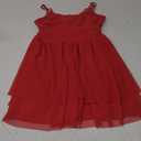 Women's Sexy V Neck Ruffled Hem Mesh Sleeveless Ruched Spaghetti Strap Flowy Mini Dress Red Medium