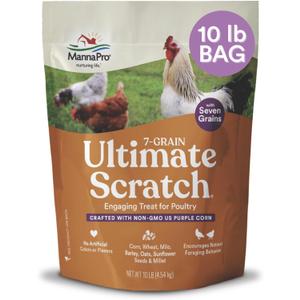 Manna Pro 7-Grain Ultimate Chicken Scratch  Non-GMO Scratch Grain Treat for Chickens, Hens and Other Birds  Natural Multigrain Blend for Poultry and Backyard Flocks  10 lb Bag
