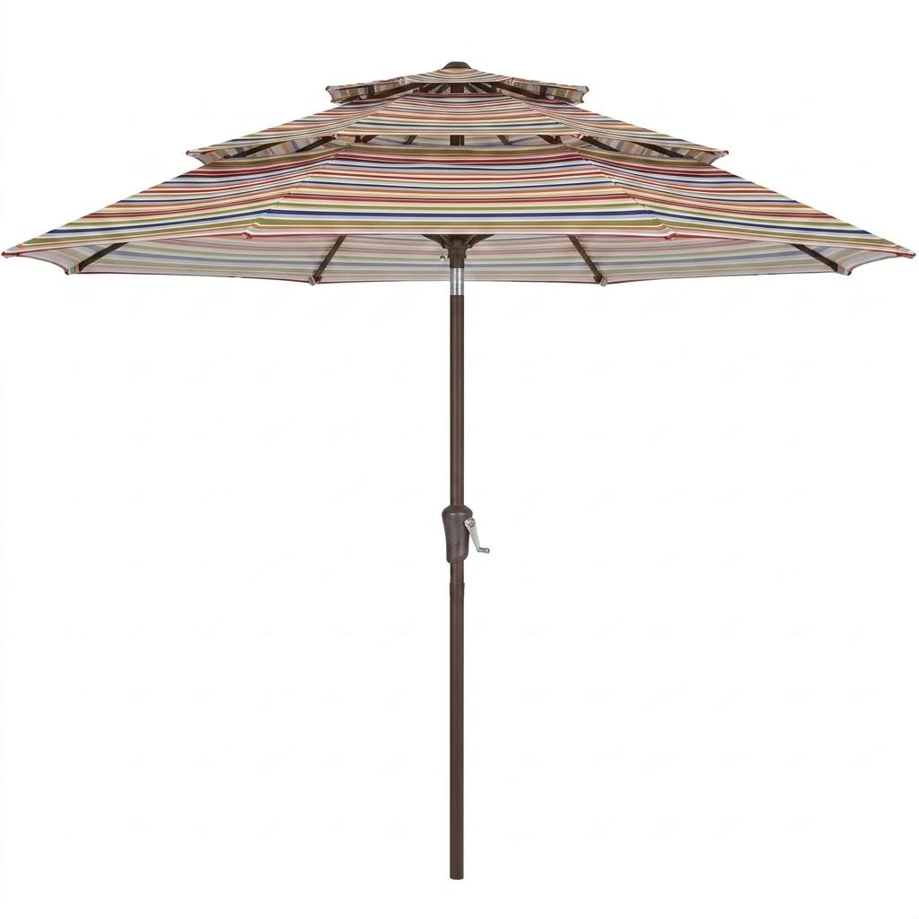 ABCCANOPY 9Ft 3 Tiers Market Umbrella, Outdoor Table Umbrella for Patio, Deck, Backyard (Colored Stripes)