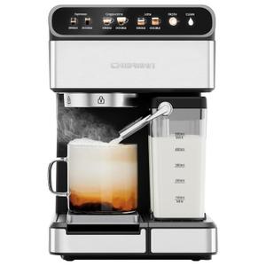 Chefman CafMaster Pro Espresso Machine, Brew Single or Double Shots, Coffee Maker with Built-In Milk Frother for Cappuccino & Latte, XL 1.8 Liter Removable Water Reservoir - Stainless Steel