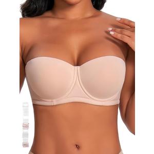 Strapless Bras for Women Large Breasts with Clear Straps, No Harm No Burn Cup 34D (Beige)