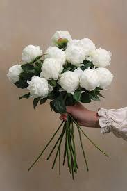 Real Touch Latex Peony Bunch Artificial Spring Flowers for Home Decor, Wedding Bouquets, and centerpieces (14 PCS) (Milky White)