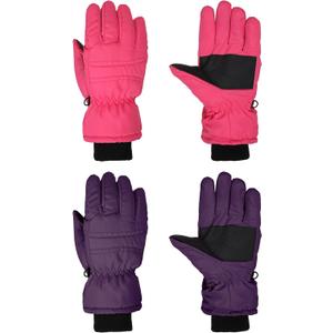 Geyoga 2 Pairs Kids Ski Gloves Waterproof Winter Mittens Warm Gloves Snow Mittens for Children (1 - 3 Years, Purple and Deep Pink)
