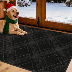 COSY HOMEER Plaid Door Mat 32" x 48",Dirt Trapper Entryway Rugs,Non-Slip Washable Farmhouse Doormat,Low Profile Welcome Mats for Paws Black