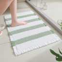Waffle Bath Mat, Boho Bathroom Rugs Non Slip Washable Absorbent Checkered Bathroom Mat Quick Dry Farmhouse Bathroom Decor for Shower, Tub, Sink, Toilet, Vanity (Green & White, 17" x 24")