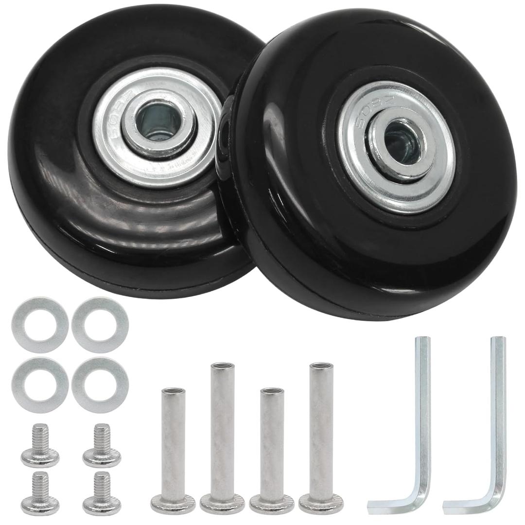 Luggage Wheels Replacement Set of 2, 64mm x 18mm, Black Rubber Swivel Caster Wheels with Installation Accessories, for Trolley Bag, Drawbar Box Luggage Wheels Replacement Set of 2, 64mm x 18mm, Black Rubber Swivel Caster Wheels with Installation Accessories, for Trolley Bag, Drawbar Box