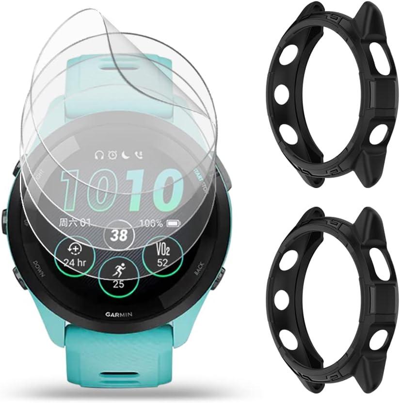 Watch Screen Protector Compatible for Garmin Forerunner 265, Film Anti Scratch High Definition Full Coverage and Soft TPU Protective Case