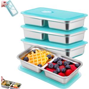 4 Pack Stainless Steel Snack Containers Reusable, Grab and Go 2 Compartment Food Storage Containers with Leakproof Lids for Snacks, Dips, Travel, Takeout & Outdoor Camping