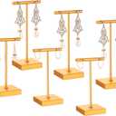 Kigeli 6 Pack Metal Bar Earring Display Stand Retail Earring Display Holder Detachable Metal Display Storage Rack Jewelry Photography Prop, Square Base, Height 4.3" and 5.1"(Gold)