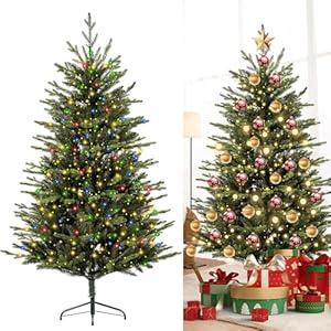 6.2ft Prelit Clear LED String Lights Classic Blue Spruce Artificial Christmas Tree | PVC Needle Foliage | Easy Storage with Storage Bag | Indoor Holiday Display