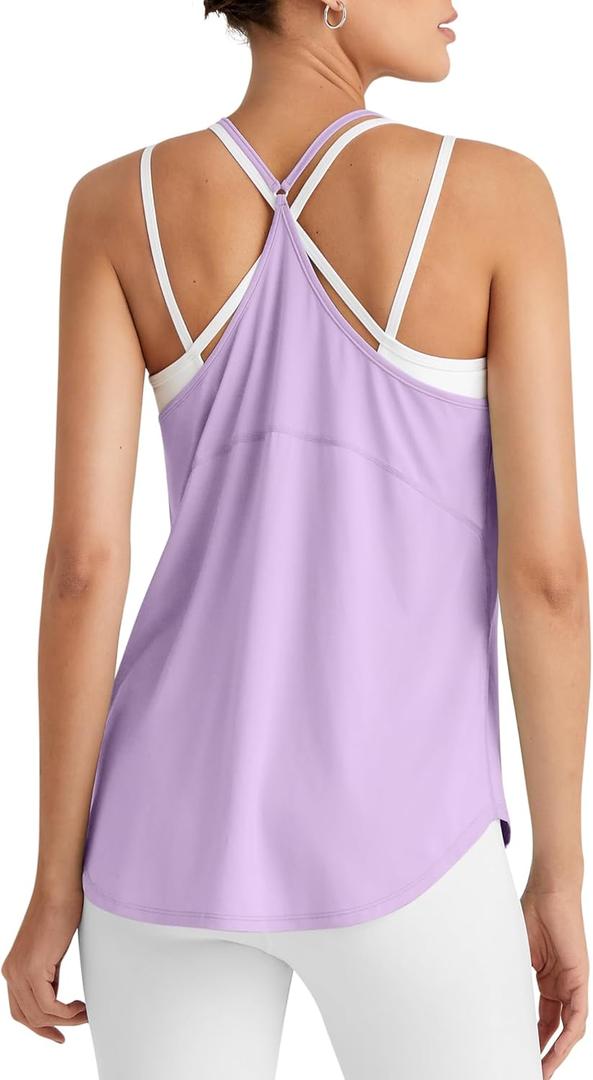 G4Free Gym Athletic Workout Tanks for Women Running Muscle Tank Tops Lightweight (Light Purple,XXL) 