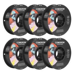 Comgrow PETG 3D Printer Filament 1.75mm, High Precision and Tough 3D Printer Filament 6 Rolls*1kg, Dimensional Accuracy +/- 0.02 mm, Fit Most 3D Printers Black