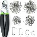 Straight Hog Ring Pliers Kit with 240 Galvanized Hog Rings, 3/8", 1/2", 3/4", 1", for Auto Upholstery, Fencing, Pet Cages