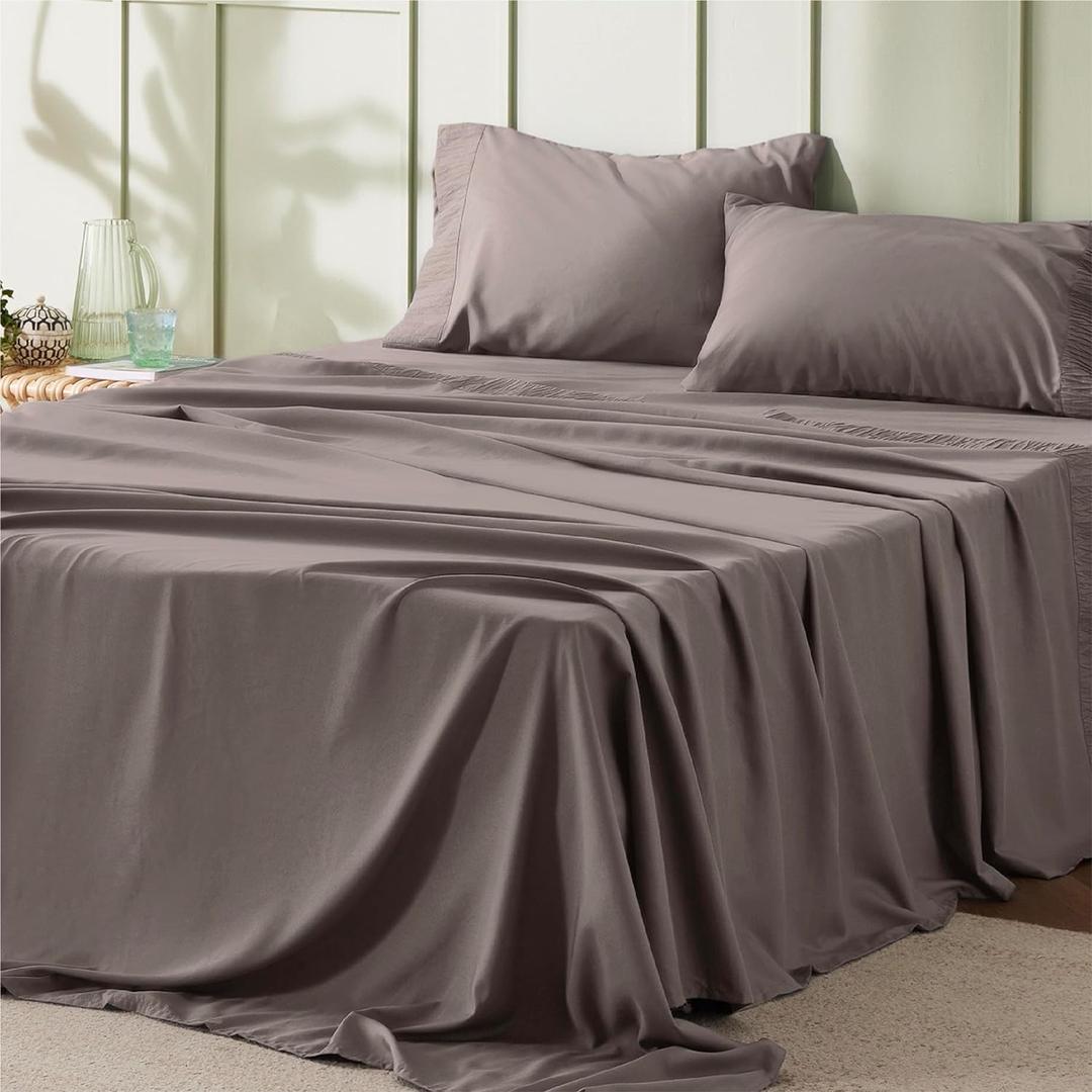 Bedsure Full Size Bed Sheets - 4 Pieces Soft Full Sheet Set - Breathable & Cooling - Hotel Luxury - Easy Care Polyester Microfiber Bedding for Women, Men, Taupe