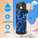 Boys Water Bottle with Straw,18 oz Kids Insulated Cups with Stainless Steel Leak Proof for School,Sport&TravelLightning