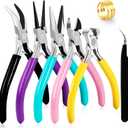 5Pcs Jewelry Pliers Set Jewelry Making Pliers Tools Kit Include Jewelry Making Needle Nose Chain Nose Round Bent Pliers Wire Cutter for Bracelet Beading DIY Craft Jewelry Making Supplies (Em Pink Blue Purple Black Yellow)
