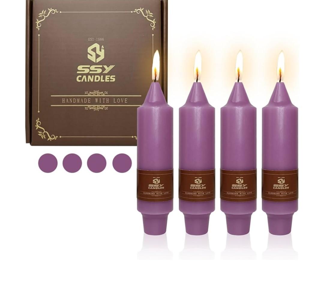 Dripless Candlesticks Short Taper Candle, Gedengni 4pcs Small Candle Sticks Purple Tapered Candles Unscented Dinner Candles for Home Weddings Festive Holiday Party, 7D4PC-PURPLE