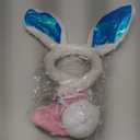 JIALWEN Easter Bunny Ears Set, 3 Piece Plush Rabbit Ears Headband Bow Tie and Tail for Halloween Cosplay Party Dress Up Accessories (White + Pink)