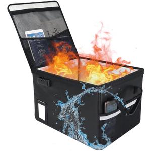 File Box with Lock 5200F with Heat Insulated,Fireproof Box File Storage Organizer Anti-Static,Collapsible Fireproof Document Filing Box with Handle,Portable Home Office Safe