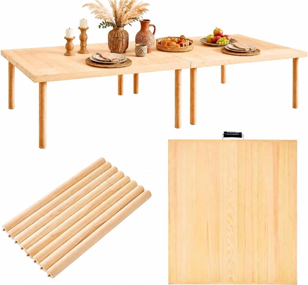 80"x30" Boho Wooden Picnic Table, Portable Wood Picnic Desk,Solid Wood Picnic Table, Boho Low Picnic Floor Desk for Beach, Camping, Backyard, Floor Seating