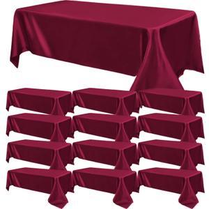 12 Pack Satin Polyester Tablecloth Wedding Rectangle Tablecloth Bright Silk Table Cloth Smooth Fabric for Wedding Banquet Birthday Party Bridal Baby Shower Anniversary Table Decor(57"x108",Burgundy)