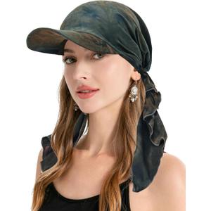 ZLYC Chemo Headwear for Women Brim Visor Head Scarf Pre Tied Headwraps Lightweight Skull Cap (Tie Dye Gray)