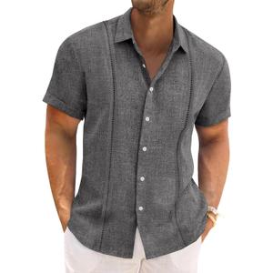 Runcati Mens Cuban Guayabera Shirts Short Sleeve Linen Button Down Shirt | Casual Shirt, Beach Summer, Mexican Shirts, Spread Collar (XL)