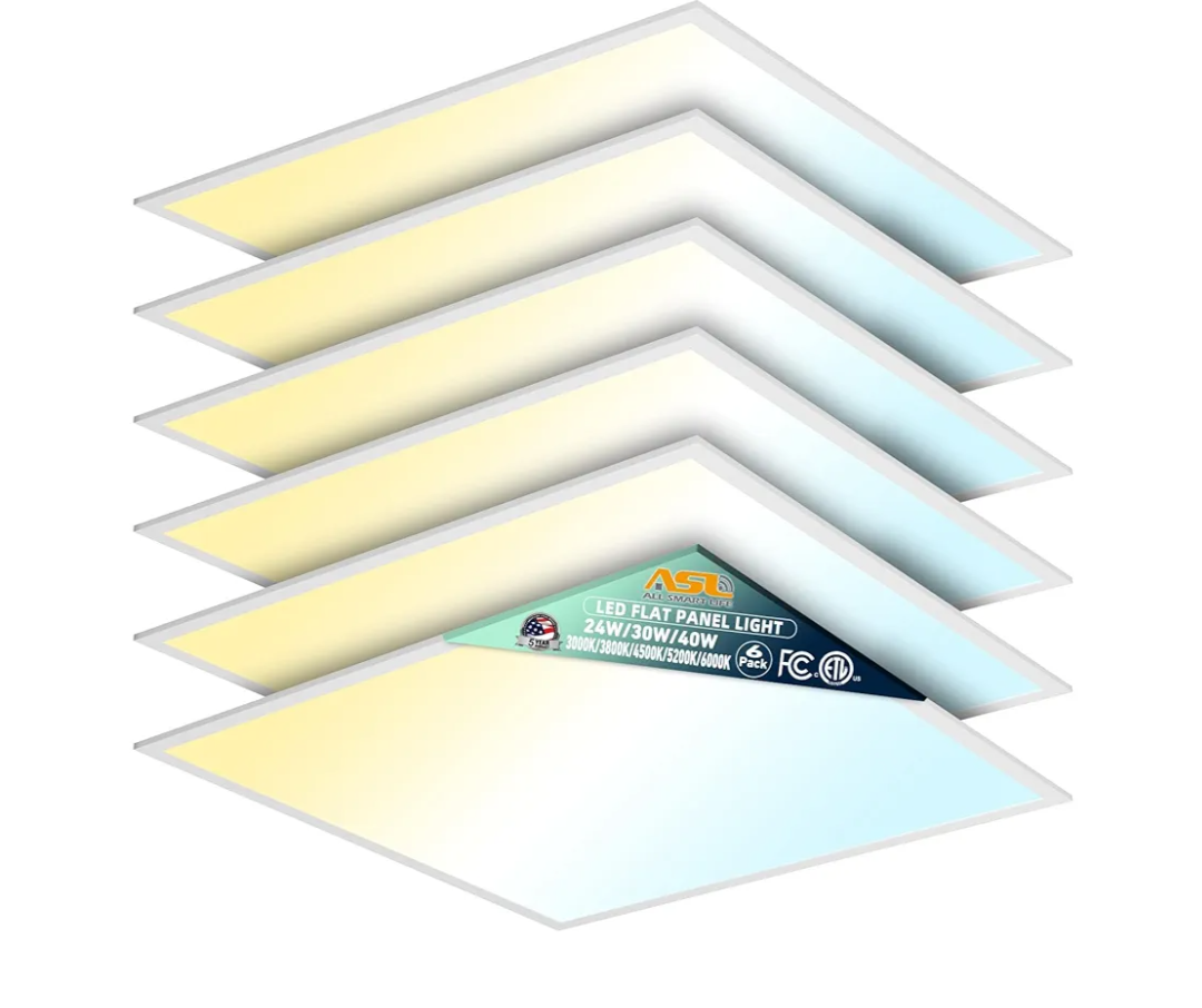 Allsmartlife 2x2 LED Flat Panel Light 6-Pack, Dimmable, 5CCT Options (3000K-6000K), 24W/30W/40W, Back-Lit 2x2FT LED Troffer Light Drop Ceiling for Commercial Office, ETL