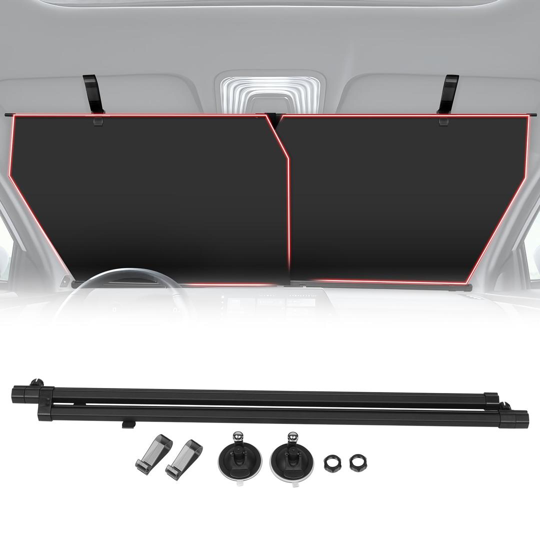 2026 Retractable Car Windshield Sun Shade Automatic Sunshade, Protect Interior from Sun Rays & Heat for Daily Parking & Road Trips, Universal for Cars Suvs Trucks (Not for High Curve & Dashboard)