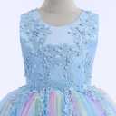 Flower Girls Embroidery Lace Bridesmaid Dress Beaded Wedding Pageant Party Princess Communion Floor Length Boho Dance Gown (Blue)