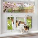 Full-Size Window Pet Door for Cats & Small Dogs, Fits 24"-28" Width Sliding Windows, Easy to Install, No-Damage Cat Door for Window, Magnetic Closure Cat Door Window Insert, Weatherproof Cat Door