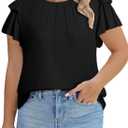 Eytino Women Plus Size Tops Ruffle Short Sleeve Crew Neck Summer Loose Casual Blouse T Shirts(1X-5X) (3X, Black)