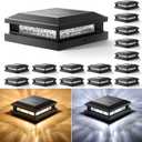 Solar Post Cap Lights 16 Pack, Upgraded Outdoor Fence Post Lights for 4x4 4.5x4.5 5x5 Vinyl/Wood Posts, Black Deck Posts Cap Light Solar Powered with Warm White/Cool White for Garden Patio Porch