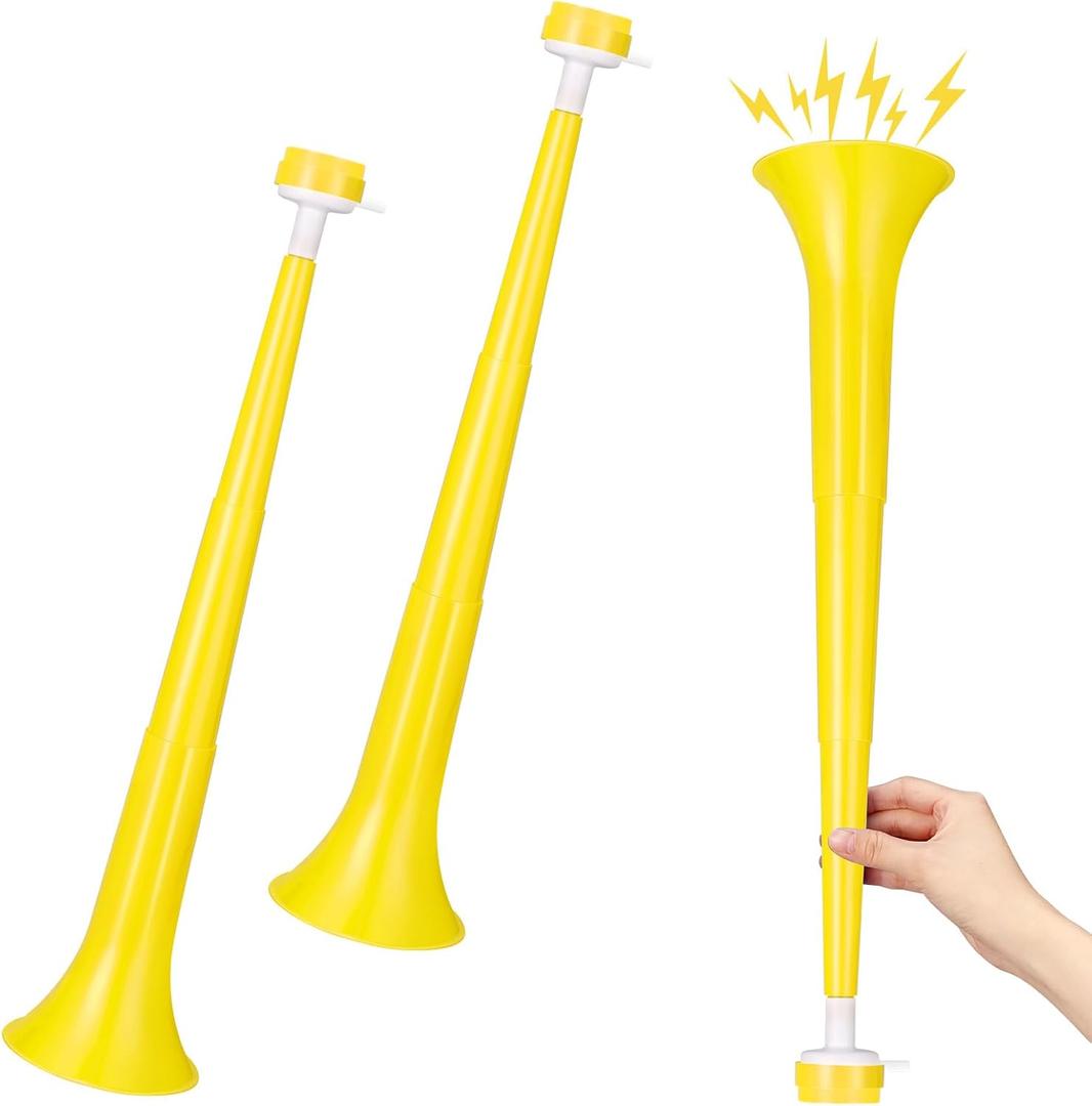 2 Pcs Stadium Horn for Adult, 21 Inch Vuvuzela Plastic Collapsible Cheering Trumpets for Sporting Events Football Carnival Party (Yellow)