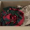 6 Pcs 9.8" Small Christmas Wreath with Ribbon Mini Kitchen Cabinet Wreaths Christmas Red Berry Pine Bow Decorations for Xmas Chair Back, Front Door, Window, Wall Farmhouse Decor(Red)