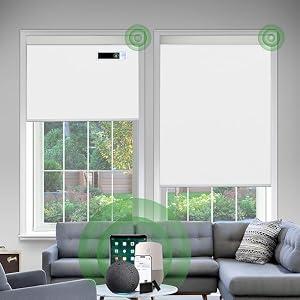 Motorized Blinds with Remote, Thermal Insulation Roller Shades | Blackout Automatic Shades with Solar Panel Cordless Smart Blinds for Windows, Horizontal Roller Shades, White, 24" x 72" 