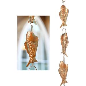 Copper Patina Rain Chain with Rainbow Trout for Heavy Rain, Functional and Decorative Replacement Downspout Chain for Outside, Rain Catcher Chain for Gutters, 8.5FT