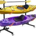 Freestanding Kayak Storage Rack, Adjustable Kayak Racks Outdoor with 4 Lockable Wheels, Kayak Stands Heavy Duty Storage for Kayaks, Canoes, SUP and Surfboards - 2 Kayaks