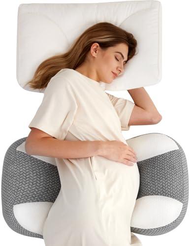 Momcozy Plus W Shaped Pregnancy Pillow for Sleeping - Adjustable Maternity Pillow for Side Sleepers - Portable Wedge Belly Support -Compact Design for Back Belly and HIPS