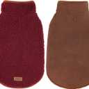 cyeollo Warm Dog Coat Fleece Sherpa Reversible Winter Sweater Coats, Turtleneck Cold Weather Dog Jacket Vest for Small Dogs with Leash Hole, Burgundy, S