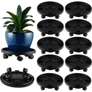 10 Packs Large Plant Caddy with Wheels 13" Rolling Plant Stands Heavy-duty Plastic Plant Roller Base Pot Movers Plant Saucer on Wheels Indoor Outdoor Plant Dolly with Casters Planter Tray Black