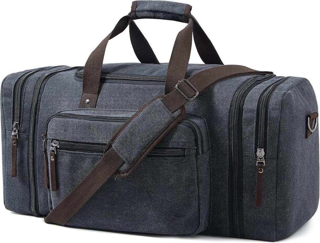 EKOROMIER Canvas Expandable Duffle Bag for Men Traveling, Luggage Travel Bag Weekender Overnight Bag,Mens Gym Carry on Duffel Bags