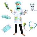 Sincere Party Veterinarian Role Play Costume, Kids Vet Doctor Lab Coat Set, Plush Animal Patient Included 7-9Years