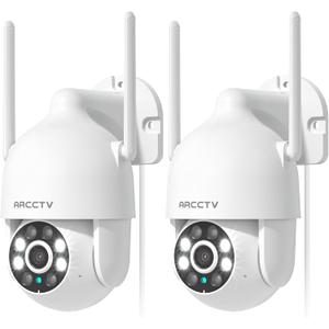 ARCCTV 2K Security Cameras Outdoor, 360Pan-Tilt View 2.4G/5G WiFi Security Camera with Motion Tracking, Spotlight & Siren, 2-Way Audio, Full Color Night Vision, Waterproof (2 Pack)